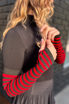 Striped Nylon Arm Warmers - Black and Red