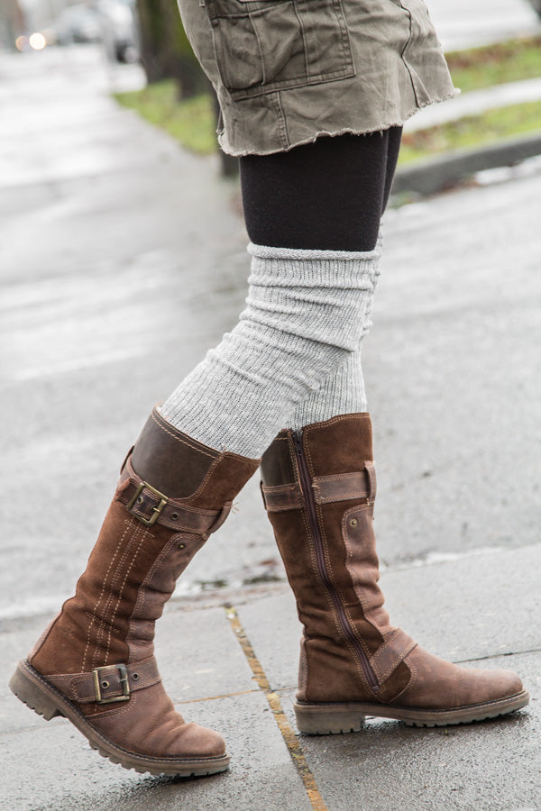 Marled Scrunchable Thigh High Socks - Grey