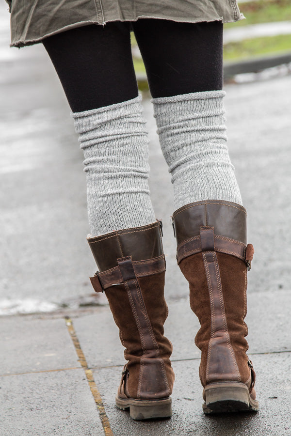 Marled Scrunchable Thigh High Socks - Grey