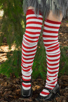 M Stripes Thigh High Socks - Red/White