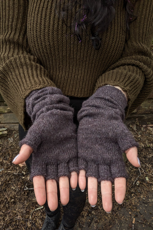 Longer Knit Fingerless Gloves - Black