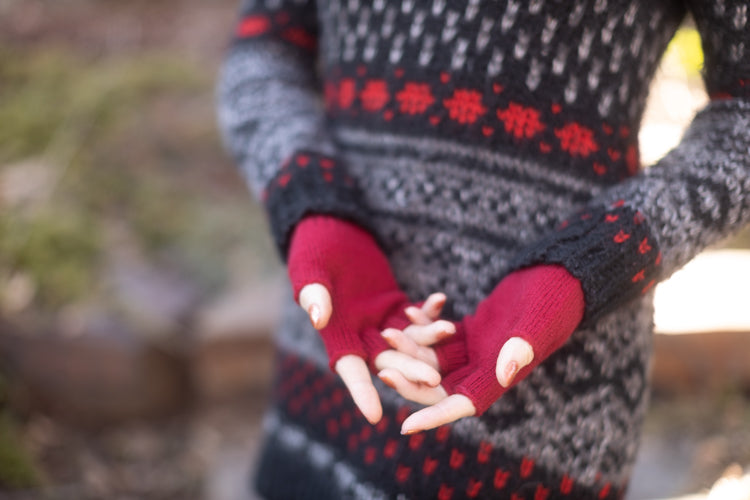 Wool Fingerless Gloves - Red