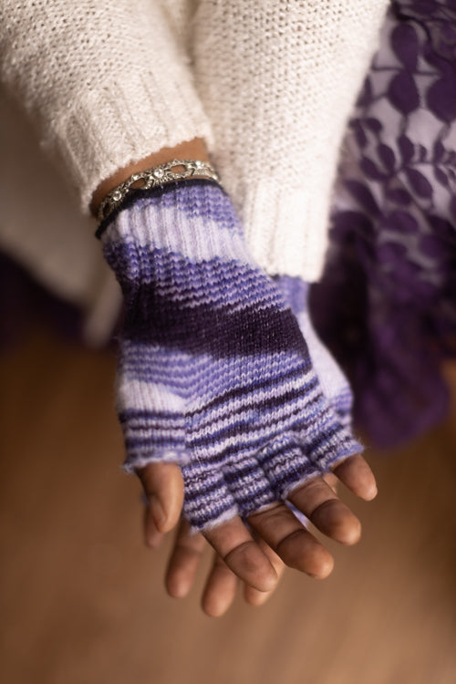 Space Dyed Fingerless Gloves - purple