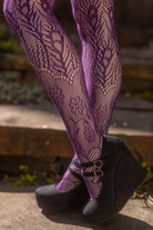 Peacock Feathers Net Tights - purple
