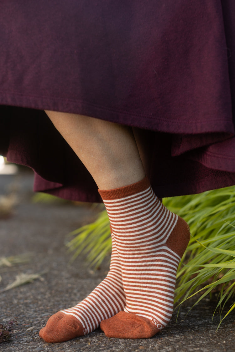Sailor Stripe Mini Crew - Burnt Orange Heather