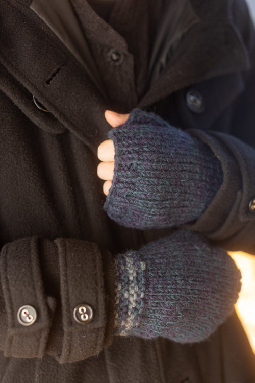 Melange Knitted Wool Arm Warmers - Blue
