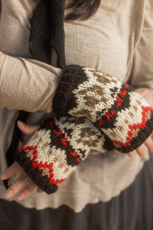 Geometric Wool Arm Warmers - Black