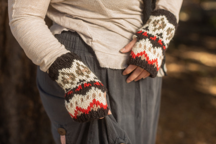 Geometric Wool Arm Warmers - Black