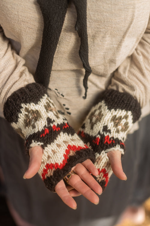 Geometric Wool Arm Warmers - Black