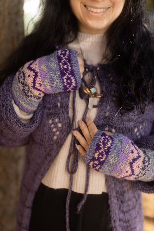 Geometric Wool Arm Warmers - Purple