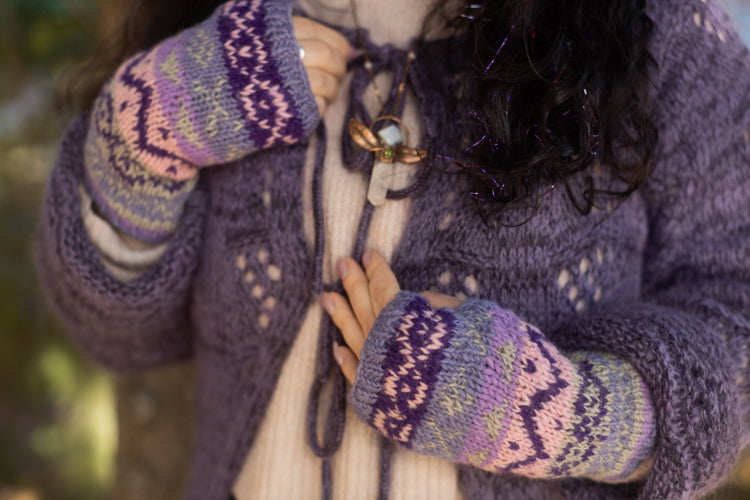 Geometric Wool Arm Warmers - Purple