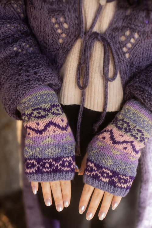 Geometric Wool Arm Warmers - Purple