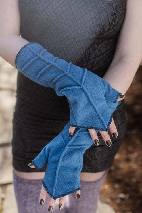 Leaf Pattern Fleece Arm Warmers - Blue