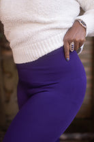 Plus Size High Waisted Fleece Lined Leggings - Purple
