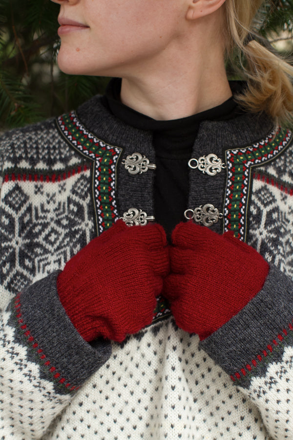 Knit Fingerless Gloves - Scarlet