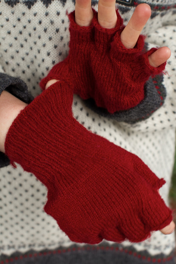 Knit Fingerless Gloves - Scarlet