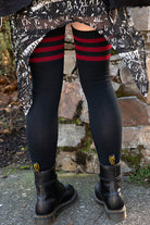 Americana Gothic Thigh High Socks - black with red