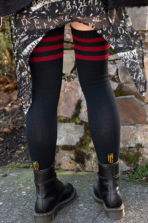 Americana Gothic Thigh High Socks - black with red