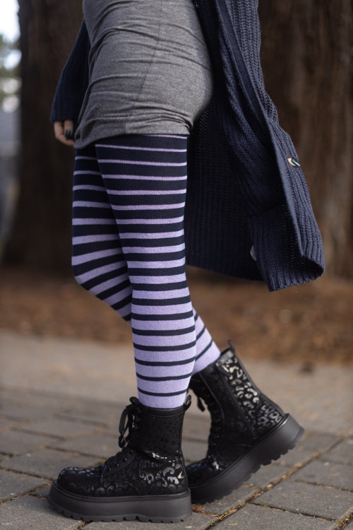 Longer Gradient Stripe Extraordinary Thigh High  - Navy and Lilac
