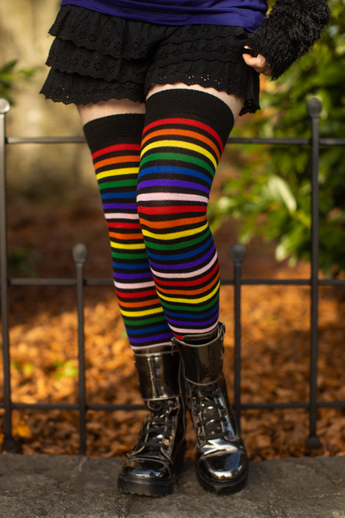 Rainbow Brights Thigh High Socks - Black Rainbow