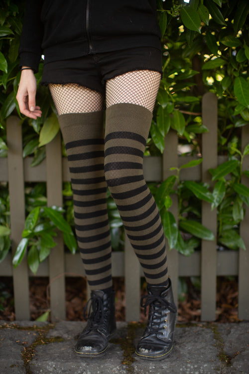 Forest Stripes Extraordinary Thigh High - Loden/Black
