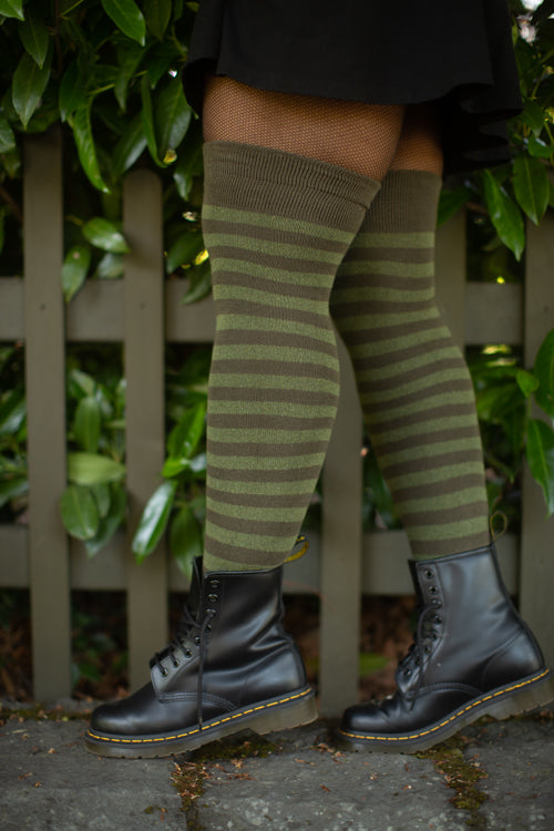 Forest Stripes Extraordinary Thigh High - Loden/Olive