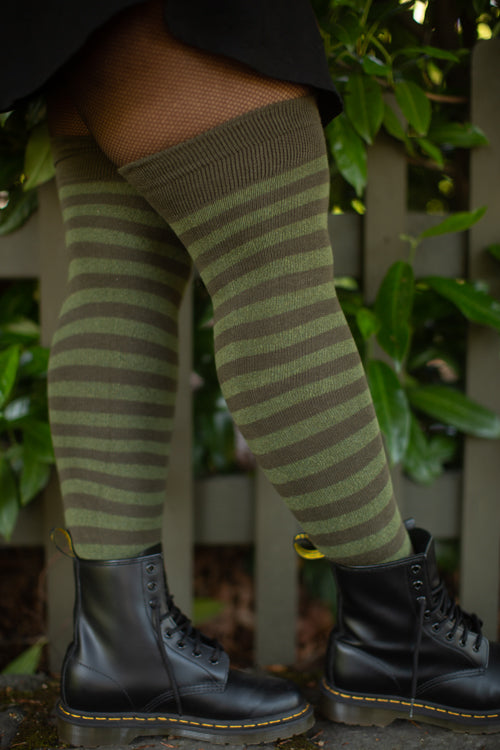 Forest Stripes Extraordinary Thigh High - Loden/Olive