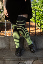 Longer Gradient Stripe Extraordinary Thigh High  - Black and Lime