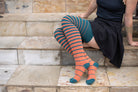 Longer Gradient Stripe Extraordinary Thigh High - Teal and Spice