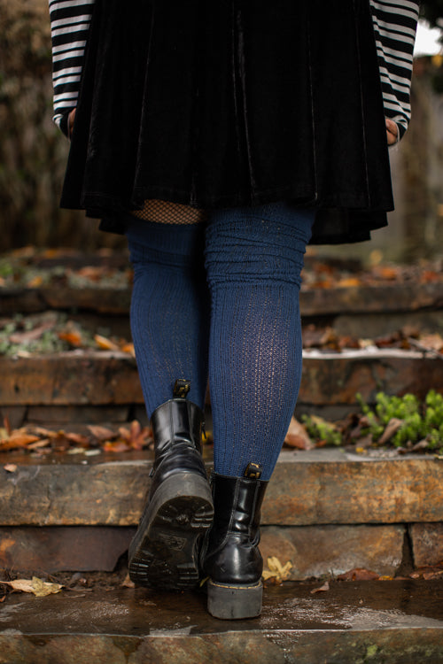Longer M45 Ribbed Thigh High with Roll Top - Navy