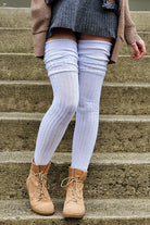 Longer M45 Ribbed Thigh High with Roll Top - White