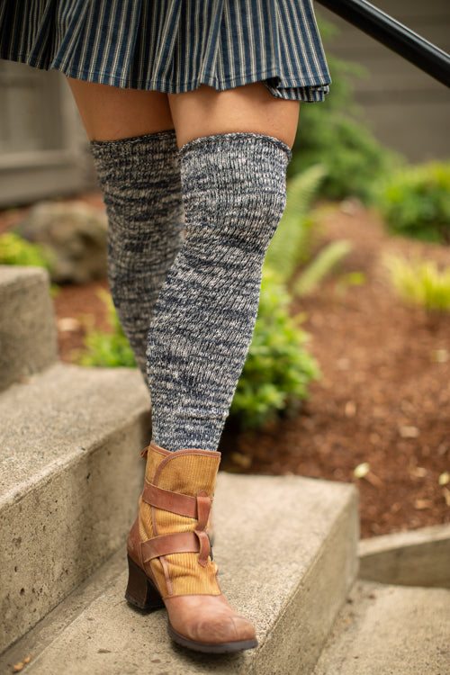 Marled Scrunchable Thigh High Socks - navy