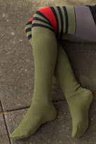 Dreamy Striped OTK Tube Socks -Olive/Red/Black