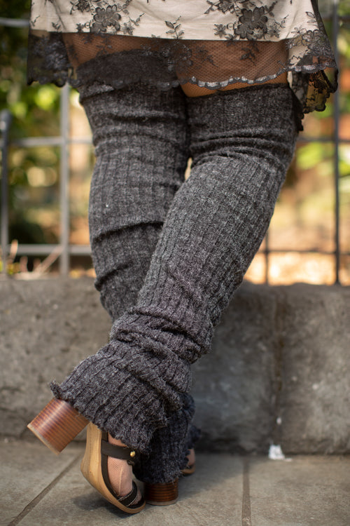 Super-Long Ribbed Leg Warmers - Charcoal