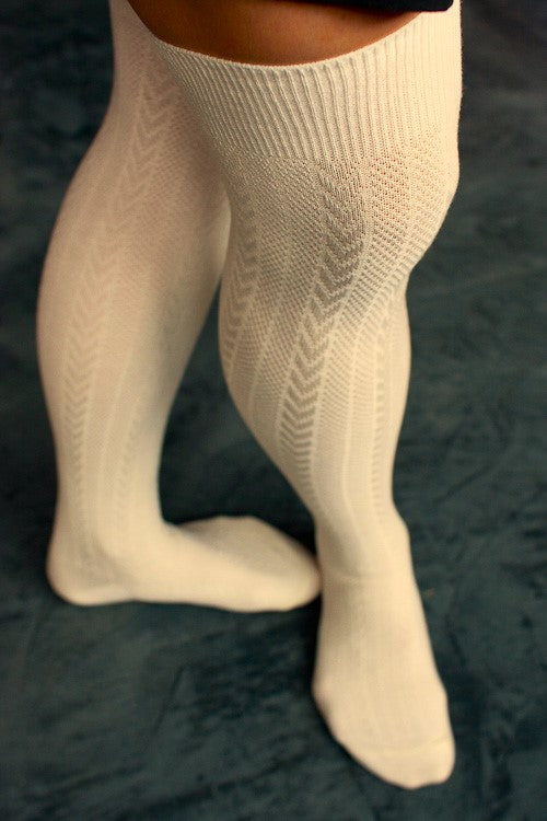 Textured Cable Acrylic Over the Knee - Ivory