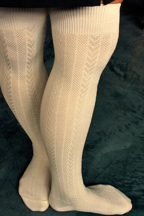 Textured Cable Acrylic Over the Knee - Ivory