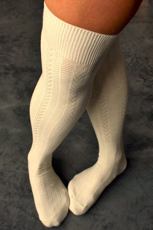Textured Cable Acrylic Over the Knee - Ivory