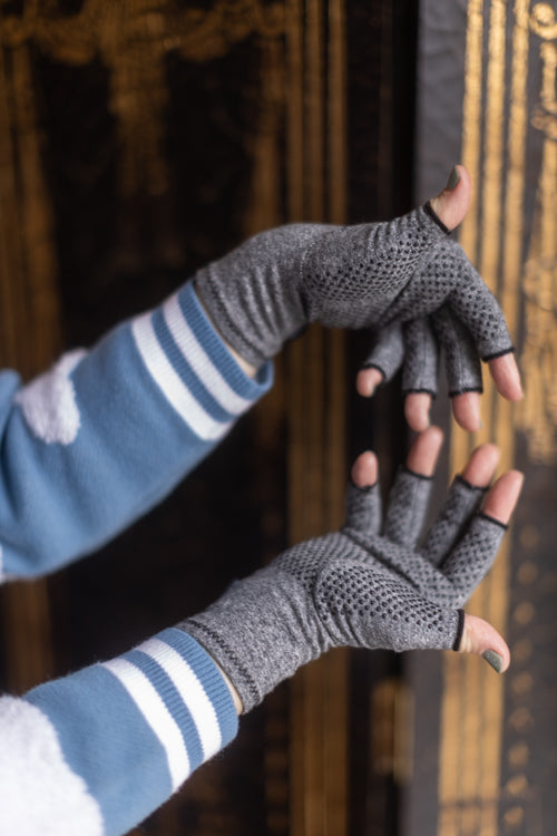 Imak Active Compression Fingerless Gloves with Grips - Grey