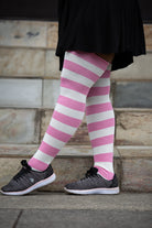 Longer Striped Extraordinary Thigh High in Bubblegum and Sweet Cream