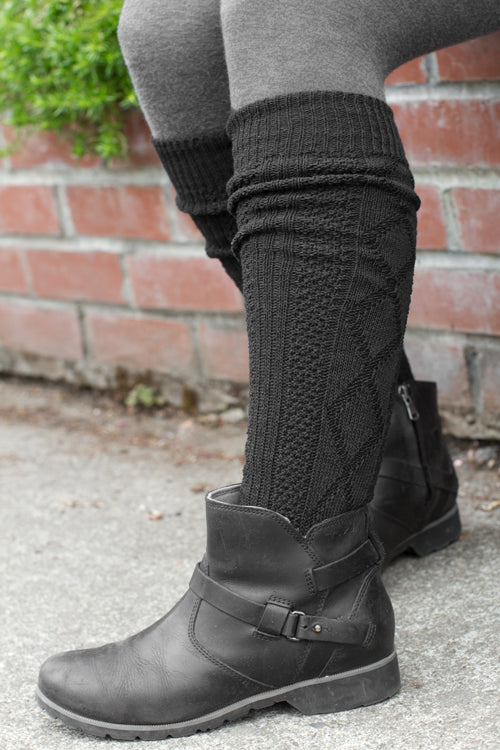 Diamond Rib Knee Socks - Black