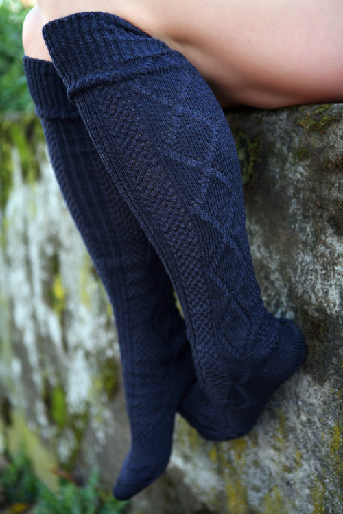 Diamond Rib Knee Socks - Navy