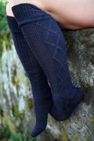 Diamond Rib Knee Socks - Navy