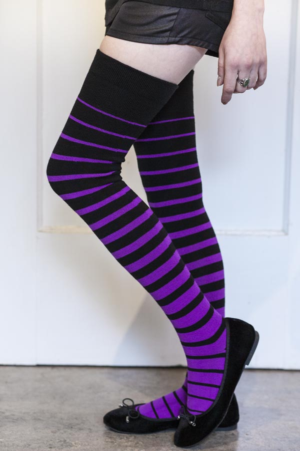 Acrylic Gradient Stripes Extraordinary Thigh High - black and purple