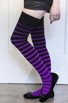 Acrylic Gradient Stripes Extraordinary Thigh High - black and purple
