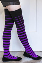 Acrylic Gradient Stripes Extraordinary Thigh High - black and purple
