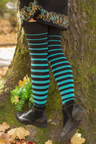 Acrylic Gradient Stripes Extraordinary Thigh High - black and turquoise