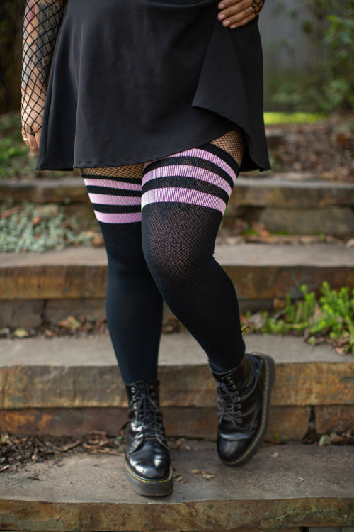 Americana Thigh High Socks - Black with Pink