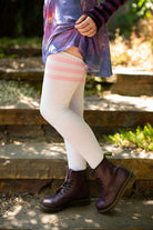 Americana Thigh High Socks - White with pink