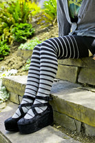 Longer Gradient Stripe Extraordinary Thigh High  - Black and Grey
