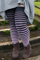 Longer Gradient Stripe Extraordinary Thigh High  - Navy and Lilac